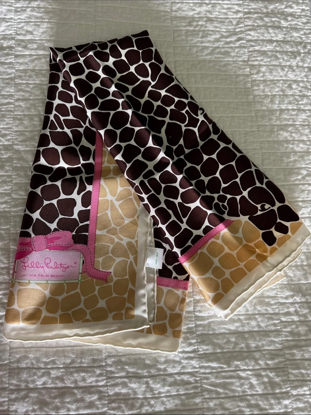 100% Silk Lilly Pulitzer Brown Giraffe-Print Scarf